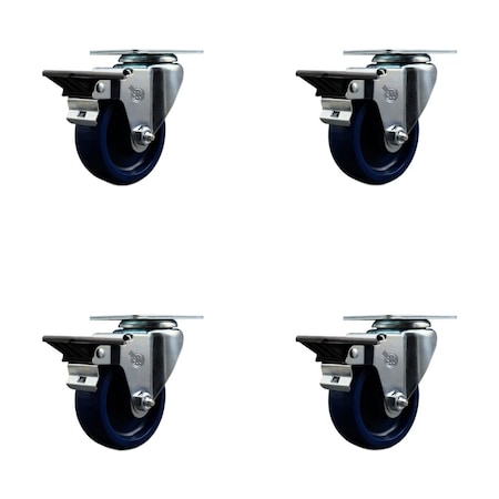 Service Caster 3.5'' Solid Poly Wheel Swivel Top Plate Caster Set Posi Brake, 4PK SCC-20S3514-SPUS-PLB-4